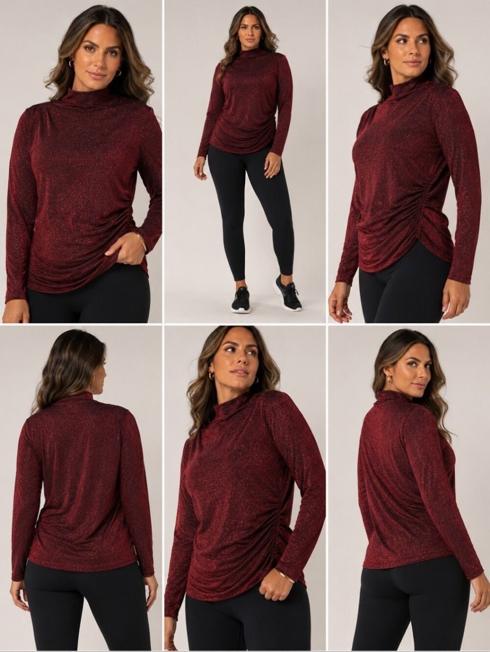 Veronica Beard Crimson Lurex Ruched Mock Neck Top XL Metallic Red Party Glam